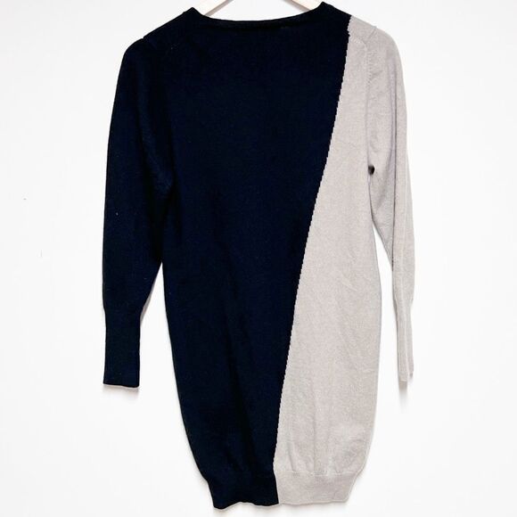 360 Cashmere Luxurious Tan Black Color Block Assymetrical Sweater Dress Sz L - Picture 3 of 6